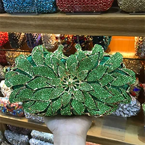 Green Модные золотые металлические клатчи с белым кристаллом, вечерняя сумочка, клатч с цветами, роскошные серебряные женские вечерние для кошельков стразы, женские сумки - Цвет: Green