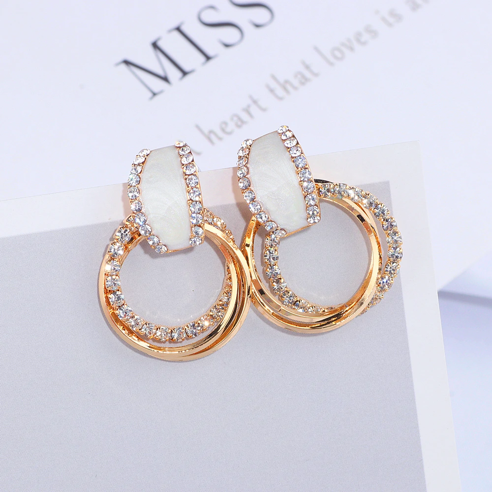New Style Bling Full Crystal Circle Earring For Women Elegant Luxury Round Shiny Drop Earrings Party Wedding Jewelry WX159 | Украшения и