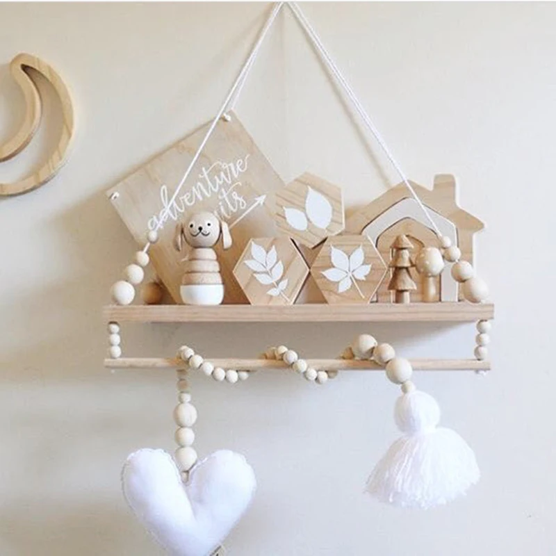 Звезда луна кисточка деревянные бусины орнамент в скандинавском стиле украшение