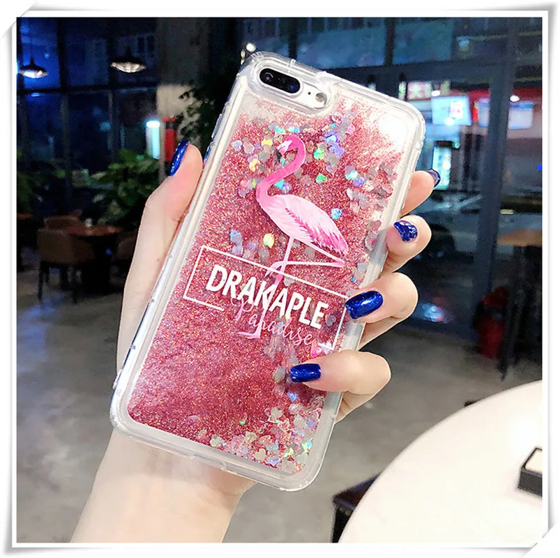 Flamingo Case for iPhone 6 6s 7 8 Plus X XR XS Max liquid glitter cover For Xiaomi Mi A1 A2 Mix 2s 3 Redmi 5 Note Pro |