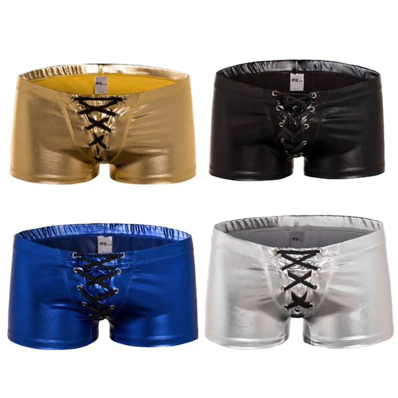 Мужские Сексуальные Металлические Wetlook Drawstring пляжные шорты-боксеры для плавания трусы бикини на шнуровке купальный костюм Нижнее белье S-2XL