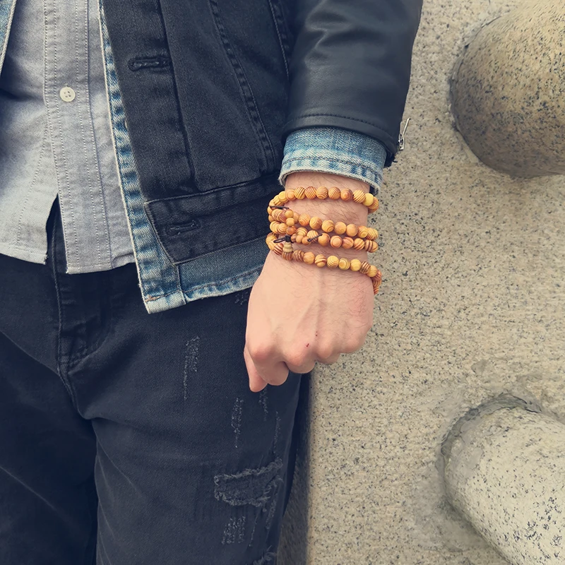 Натуральные многослойные деревянные молитвенные бусы браслет тибетский