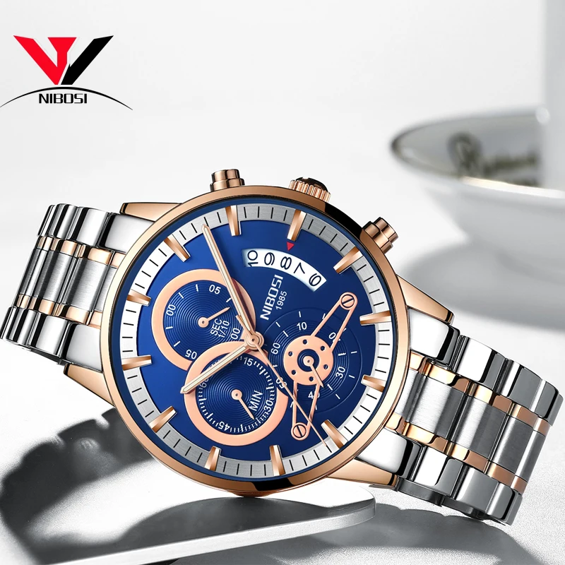 NIBOSI Mens Sport Watches Men Waterproof Military Army Watch Luxury Brand Full Steel Chronograph Quartz Wristwatch Relogios | Наручные