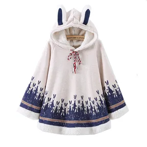 Женская флисовая накидка с капюшоном и ушками кролика