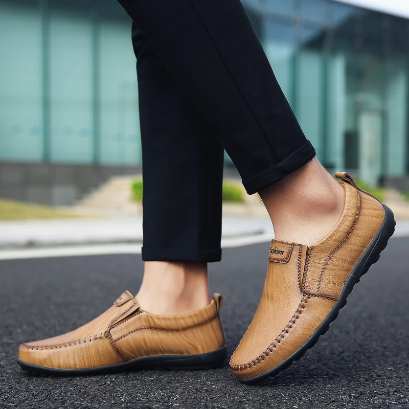 Кожаная повседневная мужская обувь модные мужские туфли на плоской подошве с