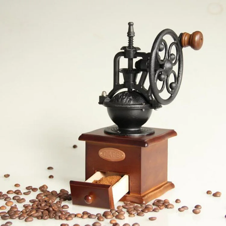 Economici Macinacaffè Manuale Macinacaffè In Legno Stile Retrò Macinacaffè Design A Ruota Panoramica Utensili Da Cucina Vintage Per Caffè A Mano