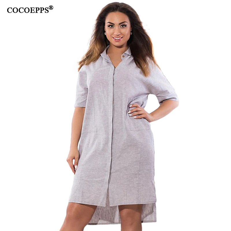 Плюс размер 2018 Лето нерегулярное одноцветное платье Большой свободное женское