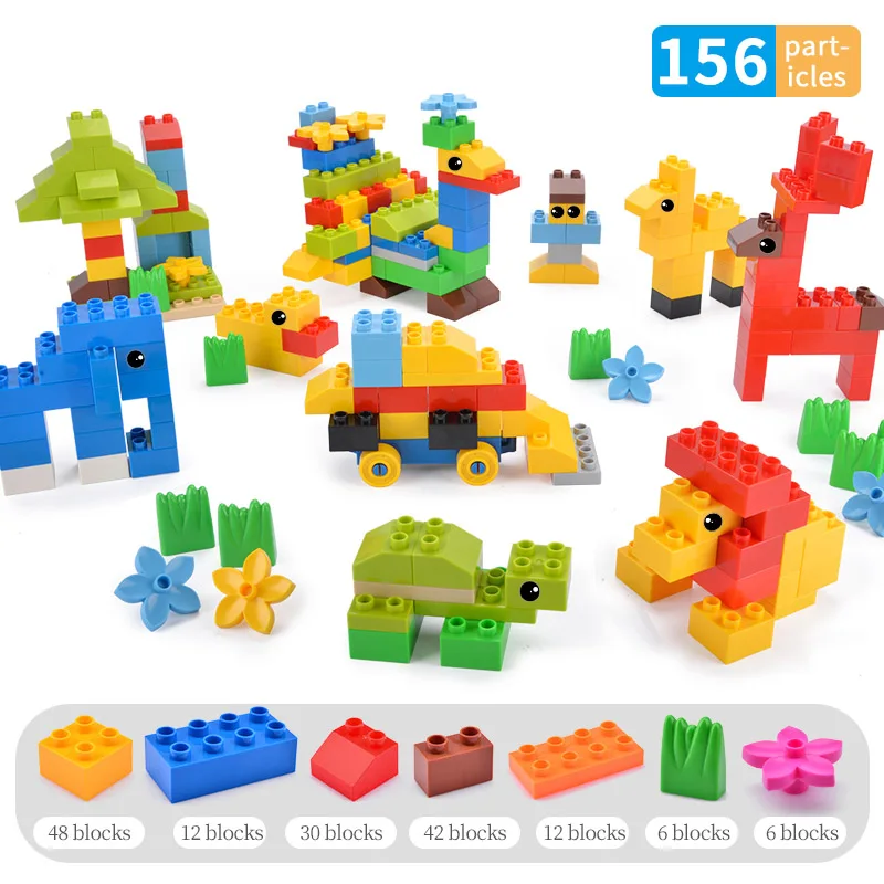 156pcs 52-156 шт DIY дизайн строительные блоки игрушки для детей мальчиков дети совместим с Duplo большой размер кирпичная образовательная модель - Цвет: 156pcs