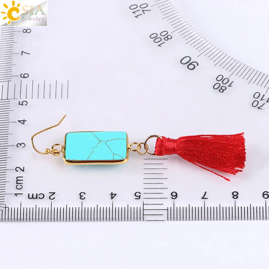 Женские прямоугольные серьги CSJA Зеленый Хаулит красные шелковые с кисточками