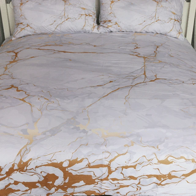 BlessLiving Gold and White Marble Bedding Set 3 Piece Nature Inspired Abstract Toned Home Textiles Old Fashion Rock Duvet Cover 2