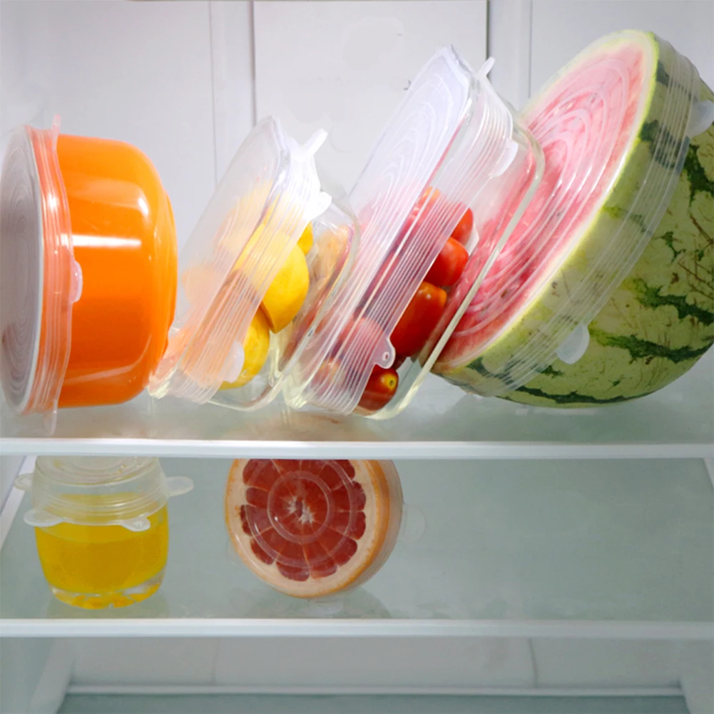 Многофункциональное силиконовое покрытие для свежих продуктов, термостойкие овощные салатные обертывания, вакуумная миска, растягивающиеся крышки 6,5 см