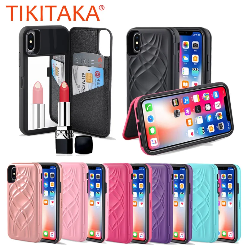 Зеркало для макияжа флип чехол для iPhone X, 8, 7, 6, 6 S, Plus, Fundas держатель крышки с телефонные разъемы для карт чехлы