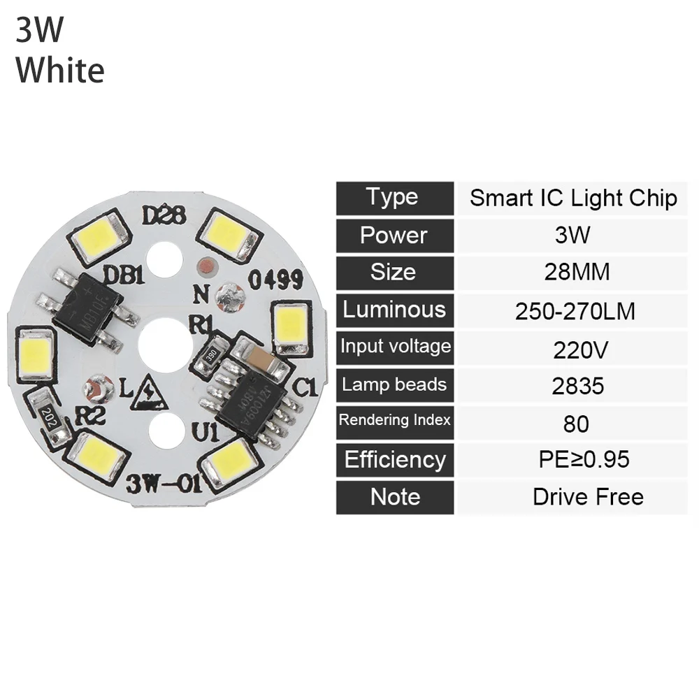 3W white Умный IC круглый 3-15 Вт Светодиодный светильник-чип 2835 SMD Смарт IC чипы пластины ac220в теплый белый/белый светодиодный светильник COB лампы светодиодный - Emitting Color: 3W white