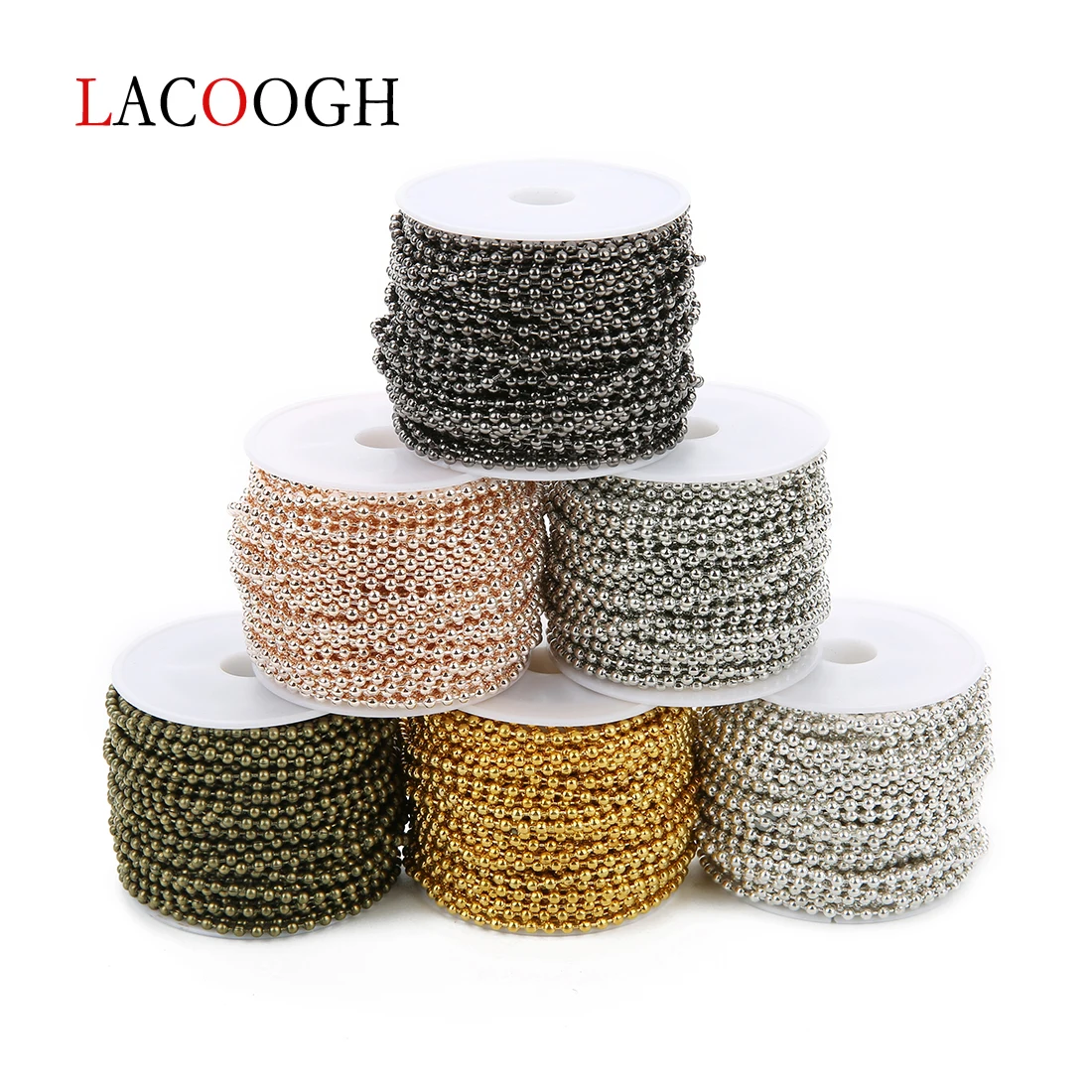 New 10yards/roll Width 1.5/2/2.4mm 7 Colors Metal Iron Ball Bead Link Chains Bulk Necklace Chain Findings For DIY Jewelry Making