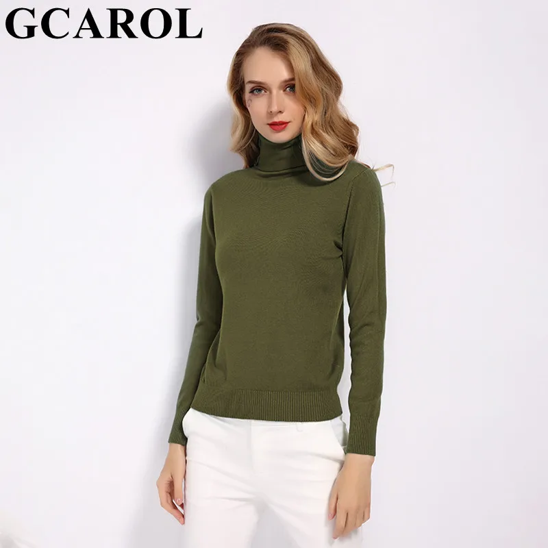 Olive Green GCAROL, новинка, женский свитер из 30% шерсти, водолазка, Осень-зима, джемпер, вязаный, базовый пуловер, Одноцветный, OL, Женский вязаный Топ - Цвет: Olive Green