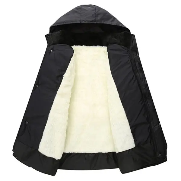 Winter jacket men keep warm fleece thick coat with hat men clothes size L to 3XL - Цвет: black white fleece