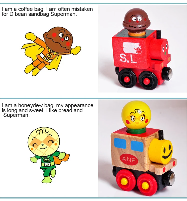 Anpanman маленький поезд 6 узлов/лот деревянный поезд игрушки Магнитный фургон для переноски людей Магнитные Детские игрушки