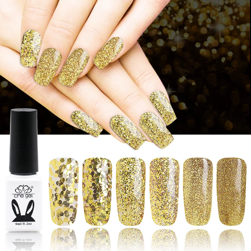 Светодиодный Ультрафиолетовый гель с блестками 6 шт. золотой порошок блестки