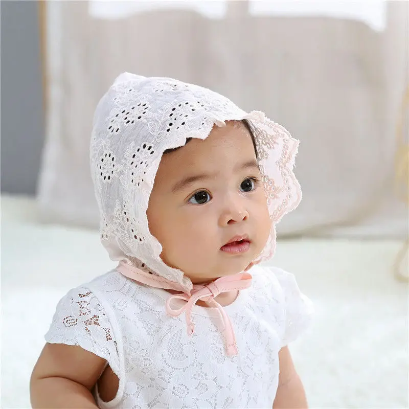Bnaturalwell Baby Girls White Cotton bonnet Flowers decor sunhat Size 2-12m Christening Bonnet Gift Newborn Photo Prop H201S | Детская