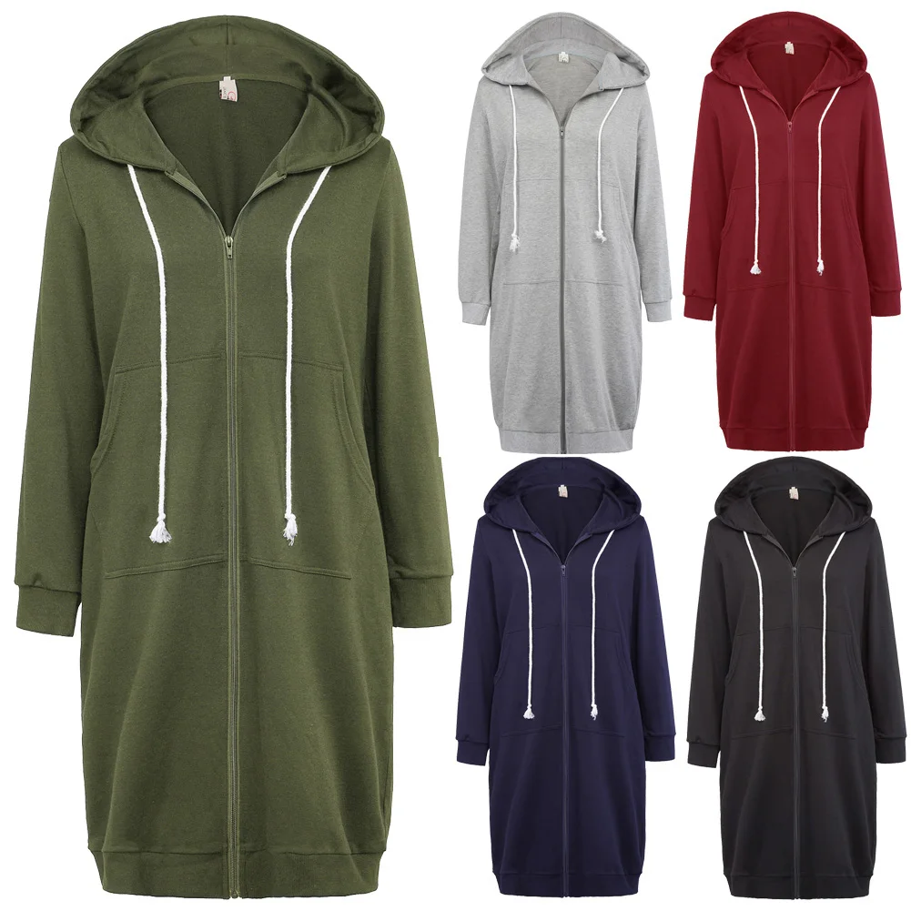 Женское повседневное длинное пальто с длинным рукавом на молнии спереди