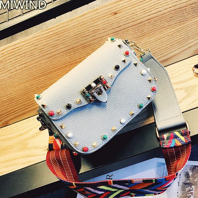 Плечевой ремень сумка дизайнер заклепки crossbody сумки Мода Бирюзовый женские