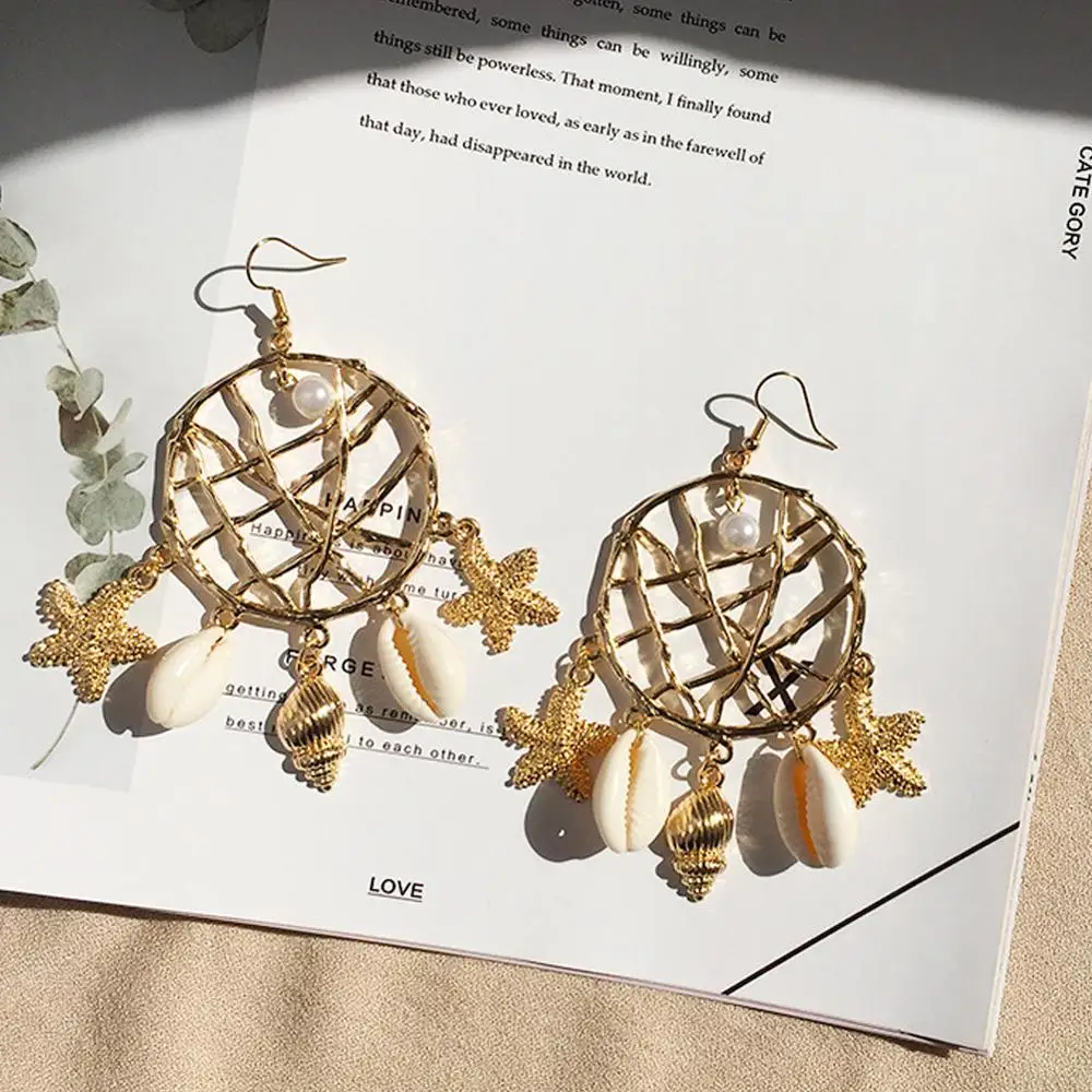 Boho Длинные Seashell висячие серьги Капельки винтажный Ловец снов люстра с кисточками