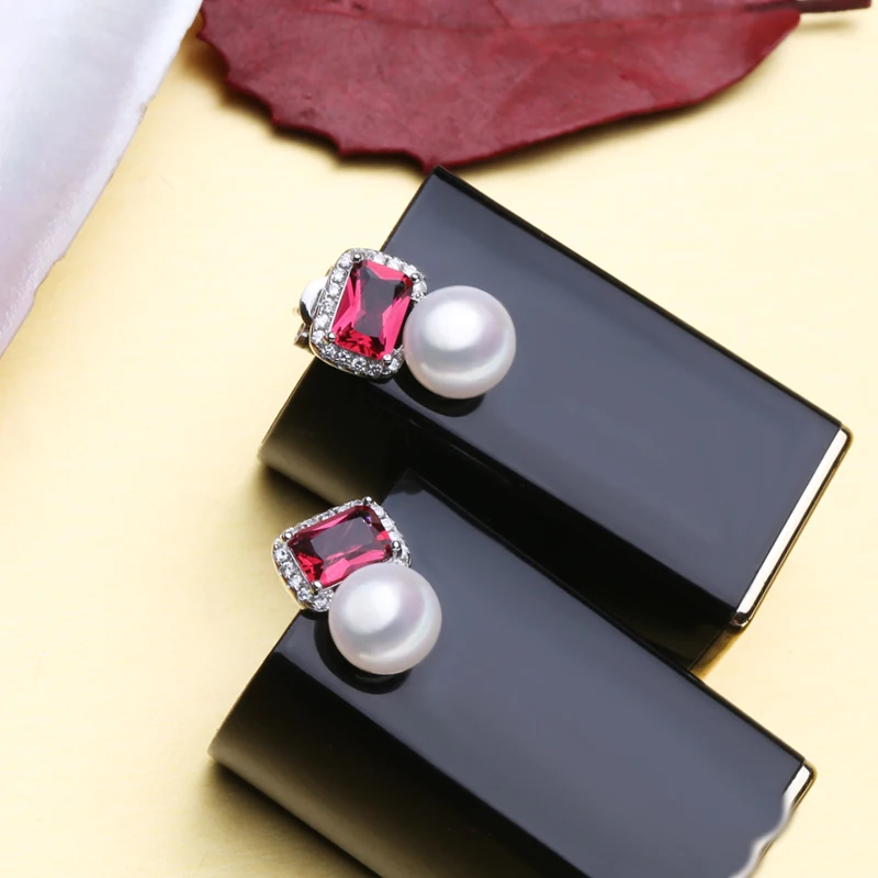 Женские серьги с натуральным жемчугом FENASY милые серьги-гвоздики рубинами