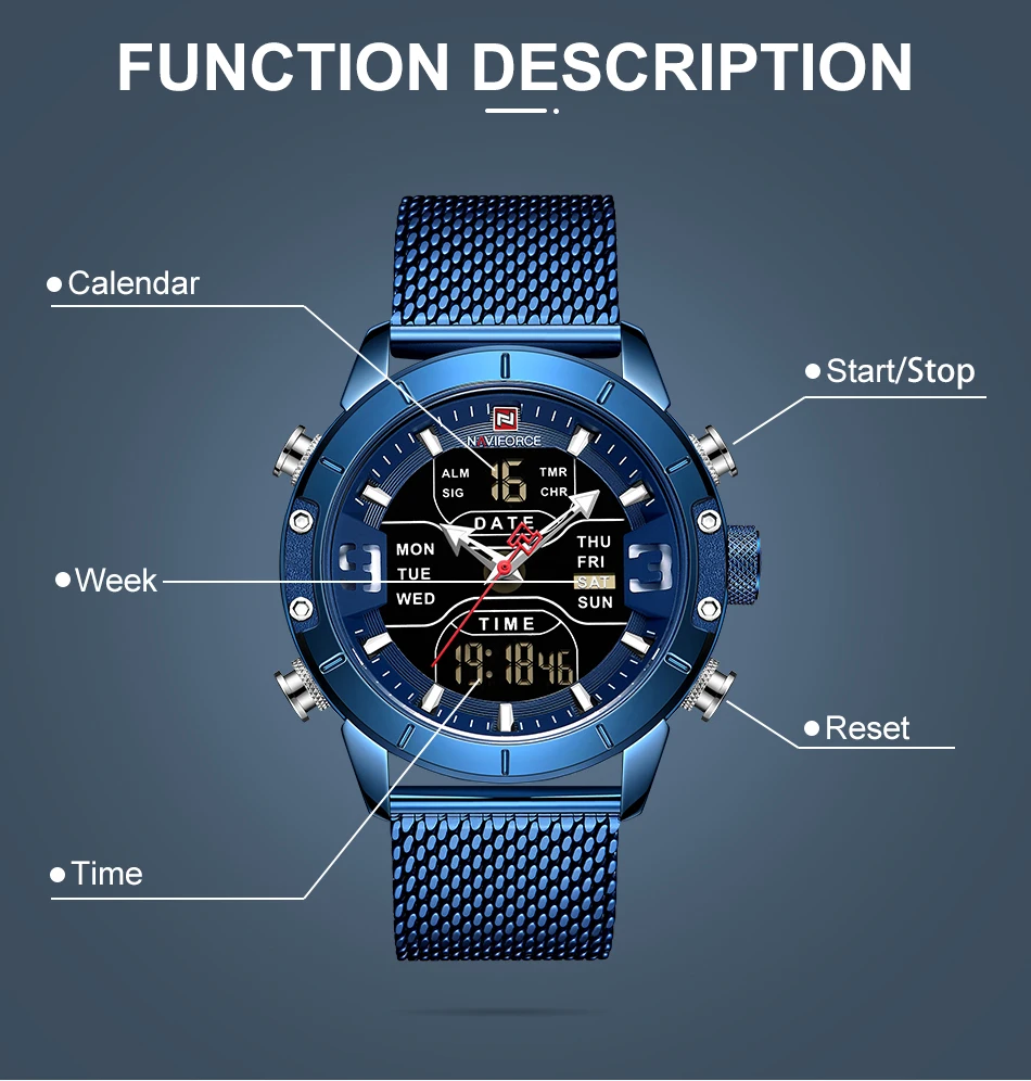 Новинка NAVIFORCE мужские часы Топ люксовый бренд мужские спортивные часы мужские кварцевые светодиодный цифровые часы мужские полностью стальные военные наручные часы