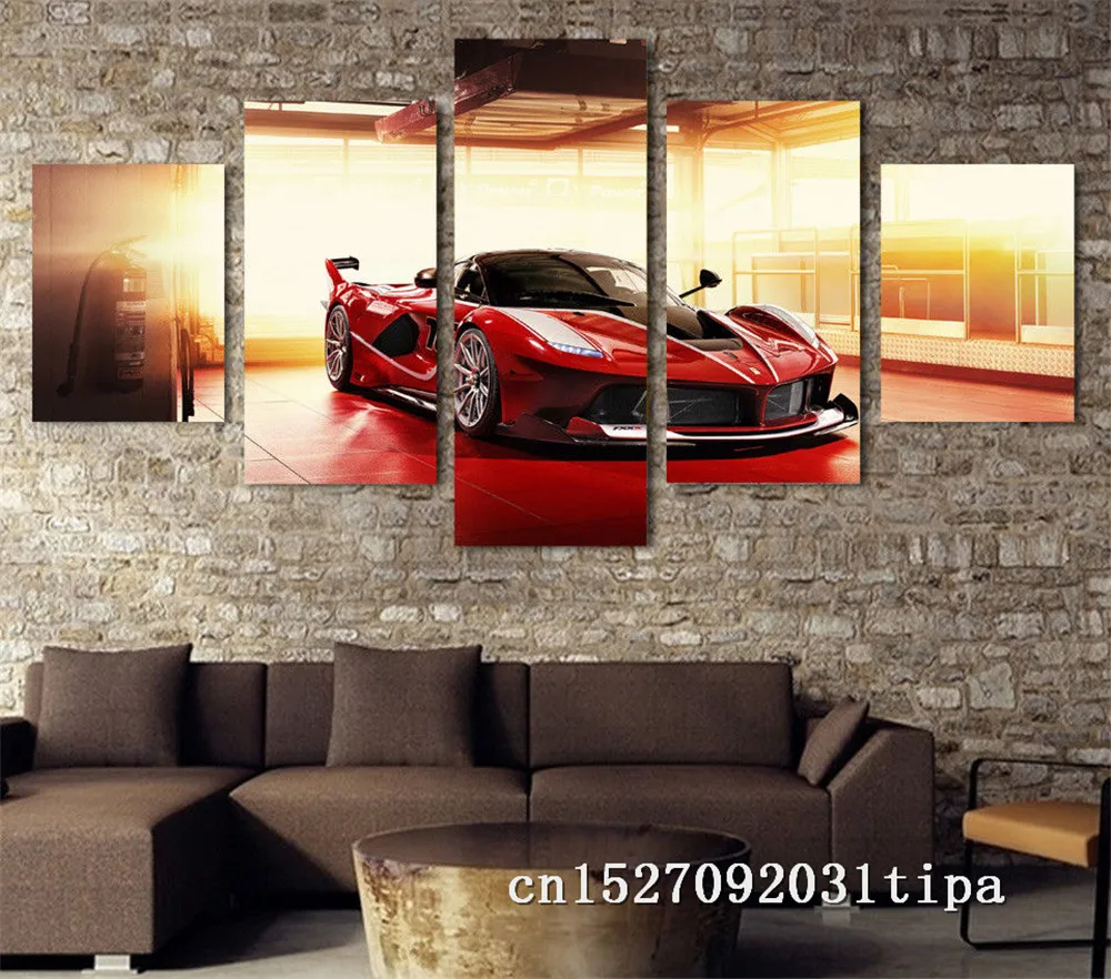 Спортивный автомобиль Ferrari 5 панель абстрактная настенная живопись маслом плакат напечатанная Картина на холсте картины для гостиной домашний декор