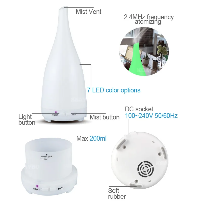 KBAYBO essential oil diffuser air humidifier cool mist maker aromatherapy 7 color led lights for home fogger with remote control | Бытовая