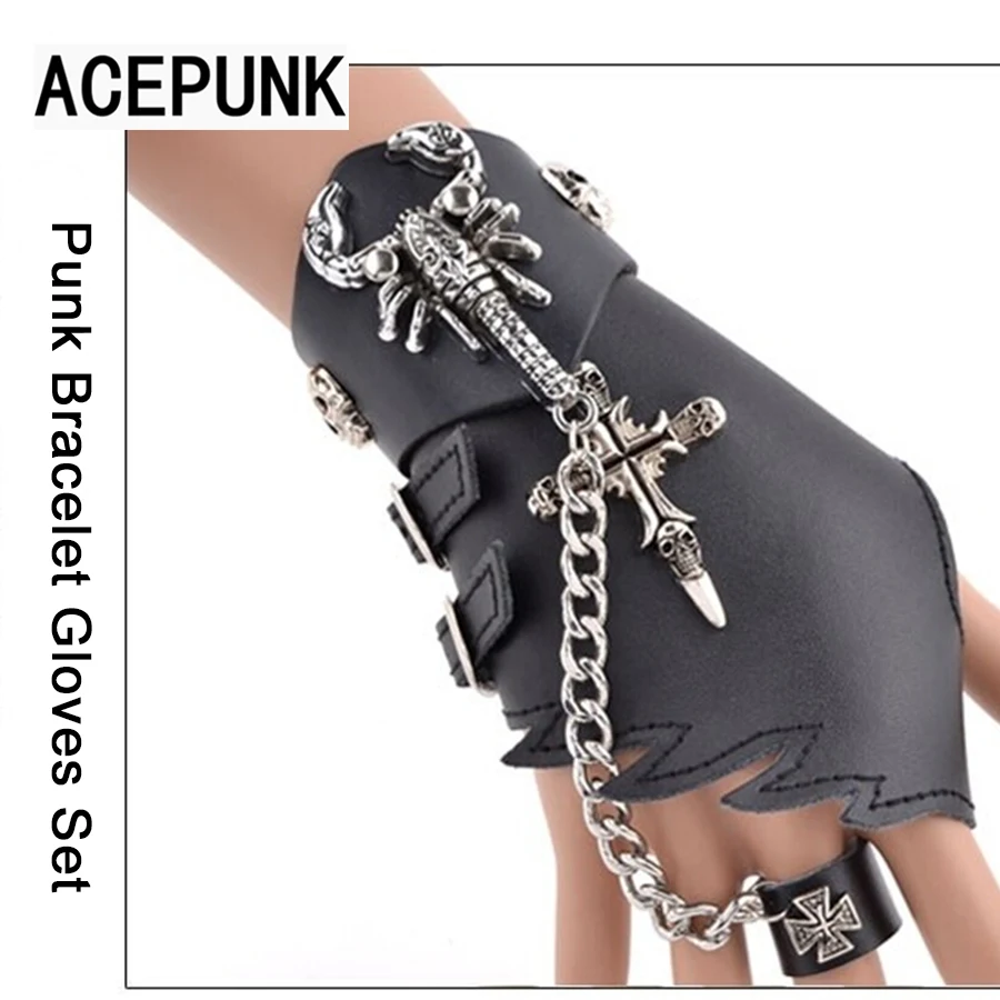 Комплект из браслета и перчаток в стиле панк|pulseira masculina|scorpion braceletpunk bracelet |
