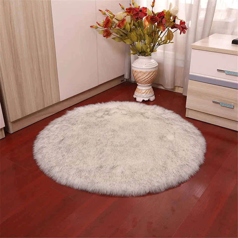 White Grey Ttip 70 см большой круглый ковер DIY белый пушистый коврик мягкая искусственная шерсть овчина ковер для спальни гостиной напольный коврик для резки - Color: White Grey Ttip