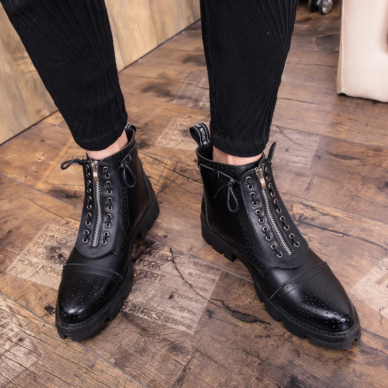 INLIKE Men Fashion Ankle Boots Leather British Boot High Quality Casual Lace Up Shoes Mens |