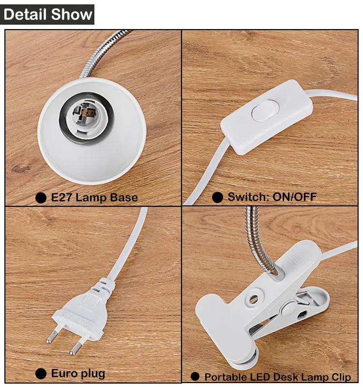 Новый регулируемый чтение светодиодный настольная лампа e27 светильник с зажимом