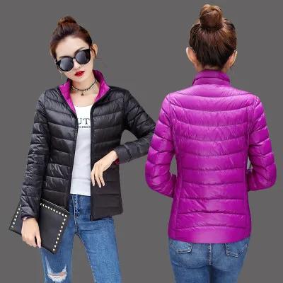 black-purple Sanishroly двойное Женское пальто с белым утиным пухом, тонкий ультра легкий пуховик, женская короткая верхняя одежда размера плюс M-3XL, SE273 - Цвет: black-purple