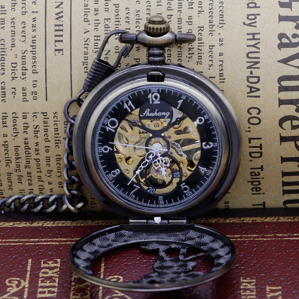 New Antique Fashion Hollow Mouse Hexagon Hand-wind Mechanical Pocket Watches with Chian For Men Women PJX1309 | Наручные часы