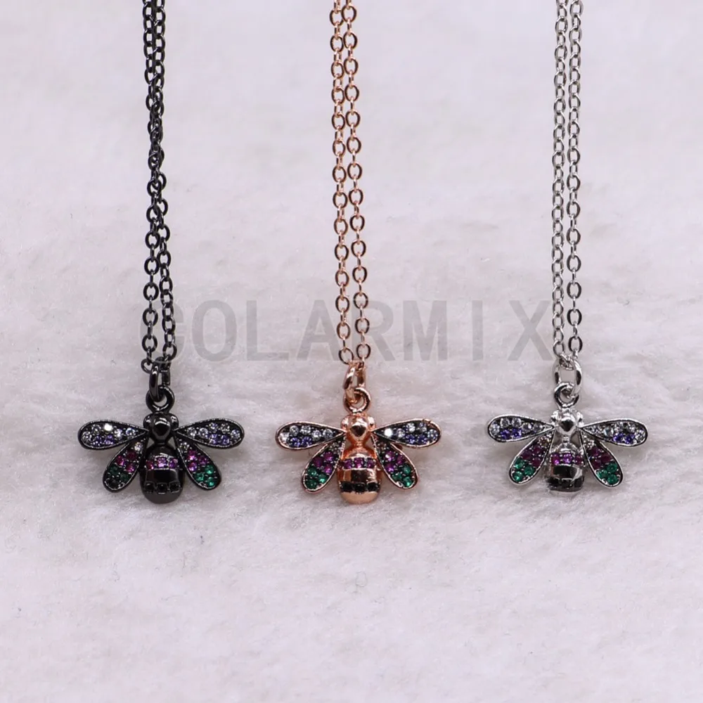 8 Pcs Micro pave Zircon tiny bugs pendant necklace Mix color inset Fashion slim chain 3741 | Украшения и аксессуары