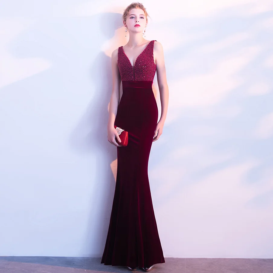 Бархат 2018 Для женщин платья пикантные элегантные Bodycon Русалка одеяние Пром