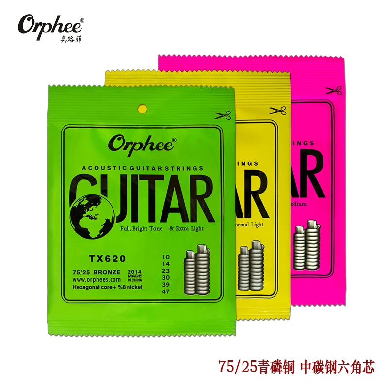 1 Набор струн для акустической гитары Orphee TX620/630/640 шестигранный сердечник + 8%
