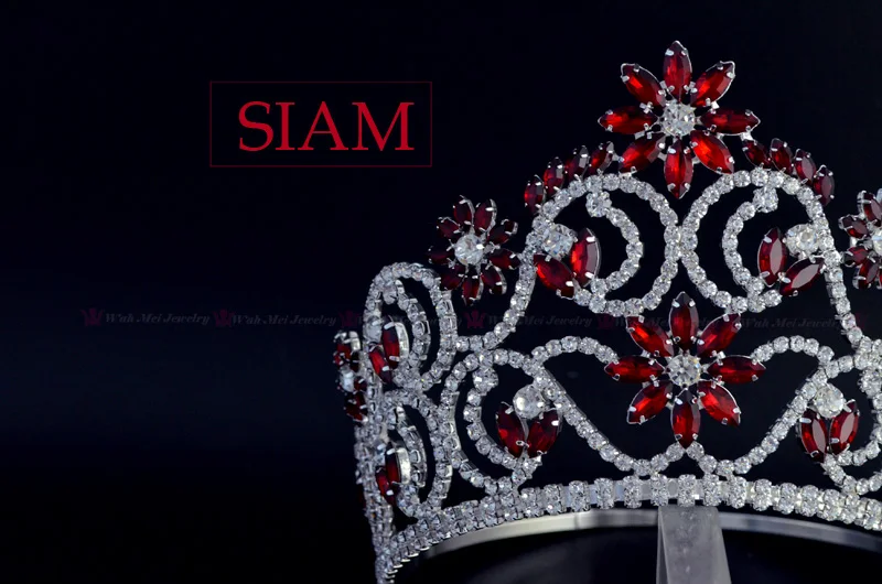 Siam Короны Диадемы розовые и красные стразы хрусталь регулируемая повязка на голову Свадебные украшения для волос тиары Pageant queen Crown Mo241 - Окраска металла: Siam