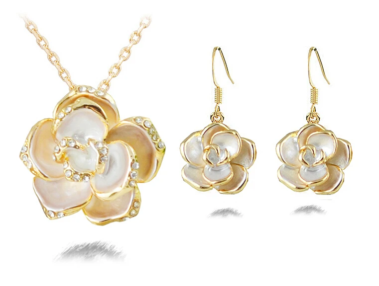 black golden rose flower necklace earrings Jewelry set dropshipping new arrival fashion brand quality lover gift bithday summer | Украшения