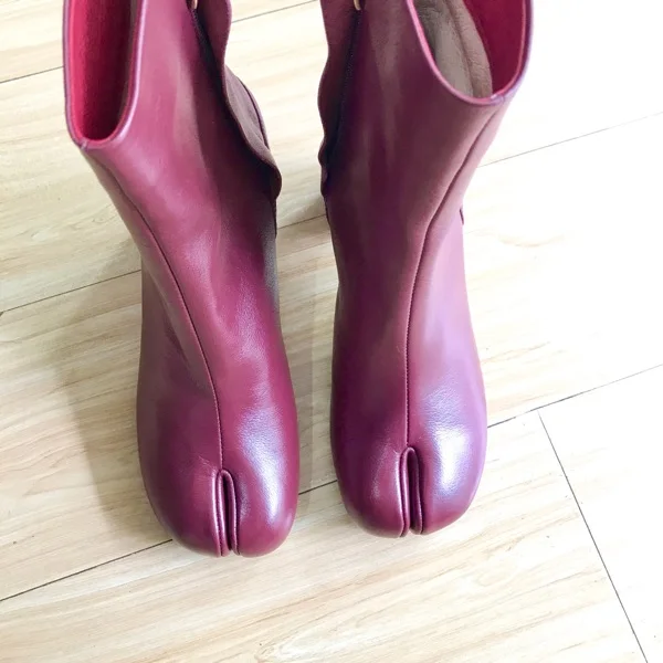 wine red JAWAKYE/пикантные ботильоны с разрезом; женские военные ботинки из натуральной кожи; цвет черный, коричневый; короткие сапоги для мотоциклистов для женщин - Цвет: wine red
