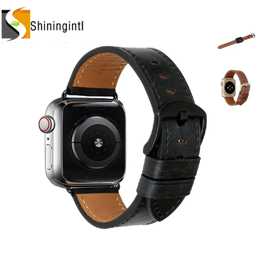 Ремешок Smochm из натуральной кожи для Apple Watch Series 4 3 2 42 мм 44 черный | Электроника