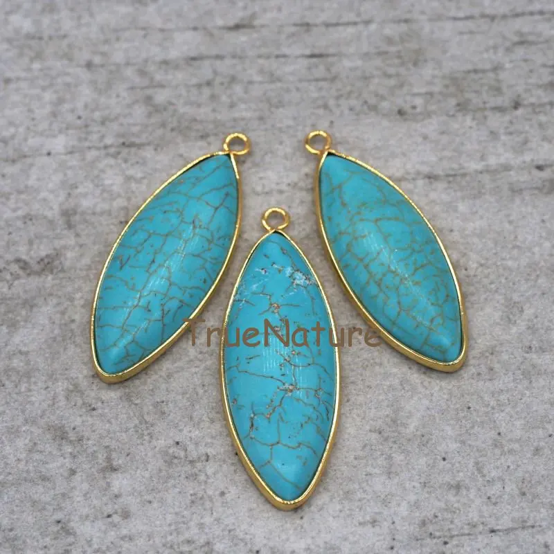 

Fashion Marquise Blue Turquoises Pendants Gold Electroplated Marquise Howlite Charms Jewelry In 17*45 mm PM5773