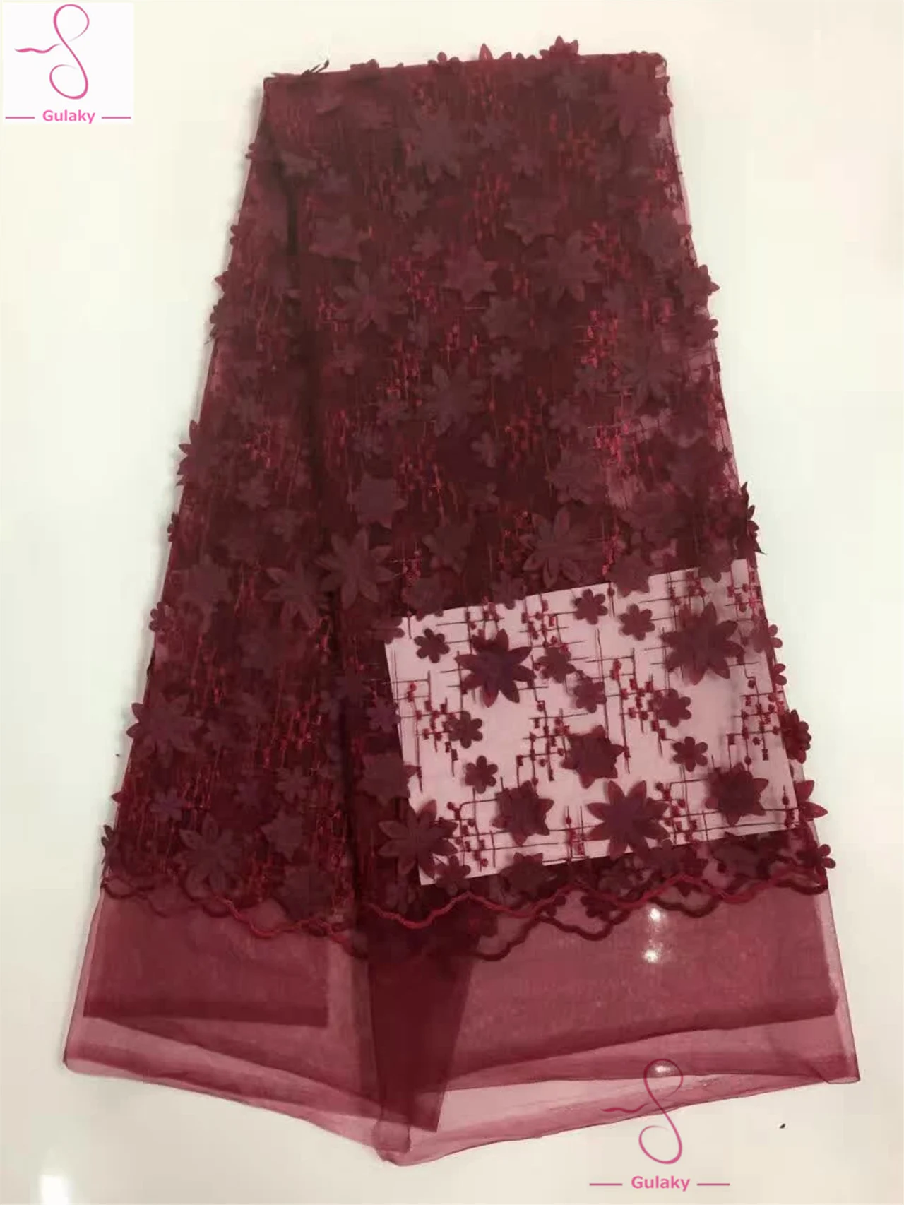 3D кружевной ткани с цветами свадебные красный для Haute Couture Платье Сетка кружевная