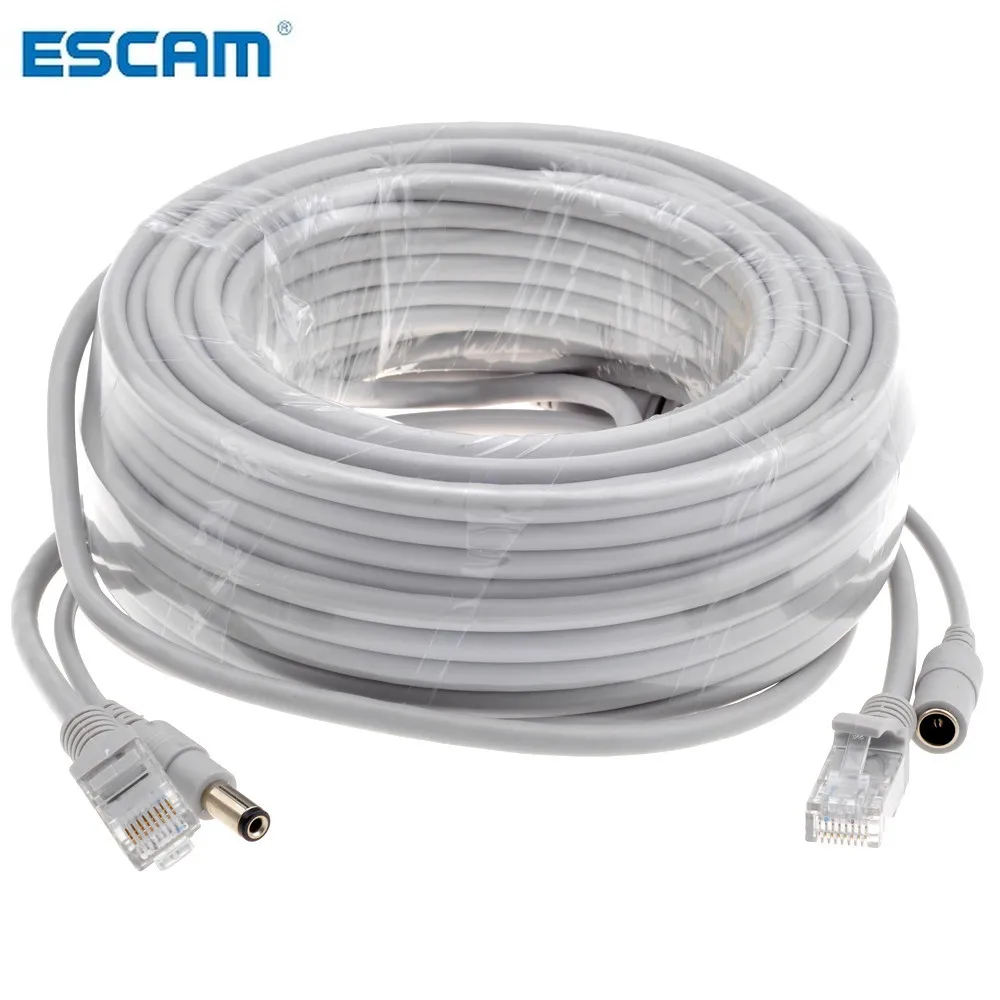 ESCAM 5 м/10 м/15 м/20 м/30 м дополнительный серый CAT5/CAT-5e Ethernet кабель RJ45+ DC мощность CCTV сети Lan кабель для системы ip-камер