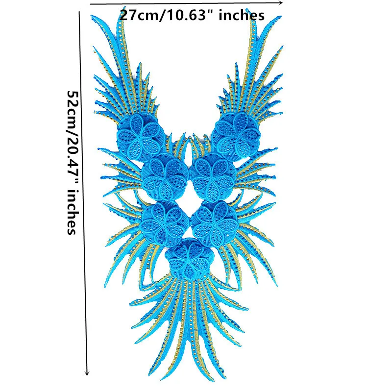 Beaded Rhinestones Neck Collar Iron On Applique Patches Fringed Bodice Sewing Accessories Aqua Dancewear/Samba/Tutu T1739 | Дом и сад
