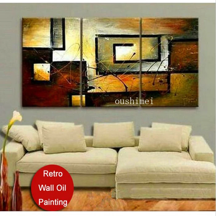 Hot Sale 3pcs/set Handmade Retro Abstract Canvas Oil Painting Home Decor Wall Pictures For Living Room Group Paintings | Дом и сад