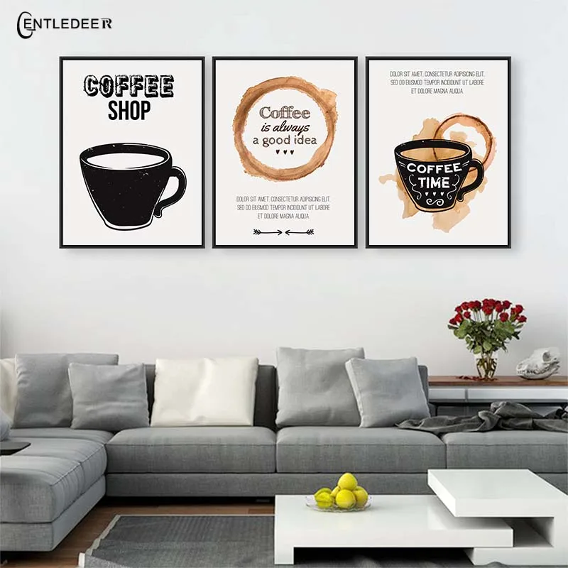 Nordic черный кофе Wall Art Стиль Современная живопись холст для живописи кафе ресторан