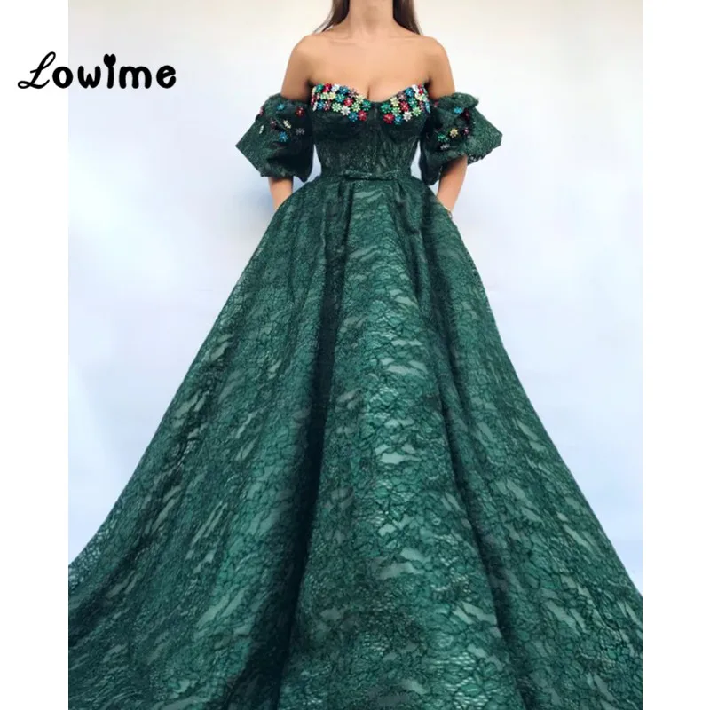 

Женское вечернее платье с открытыми плечами, зеленое кружевное ТРАПЕЦИЕВИДНОЕ платье для выпускного вечера, для вечеринки